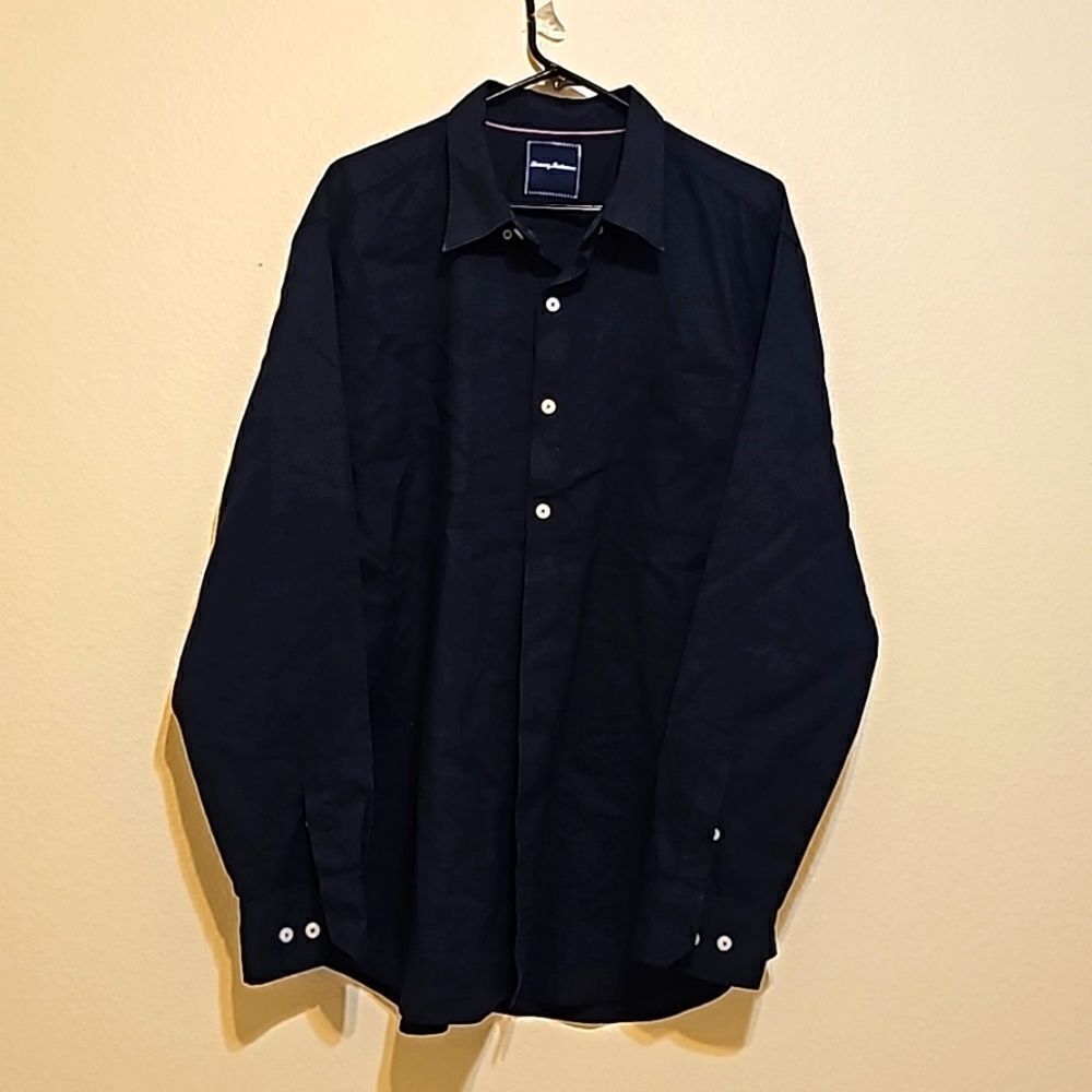 TOMMY BAHAMA Size XL Naby blue, Linen Blend Button Down Casual Long Sleeve Shirt